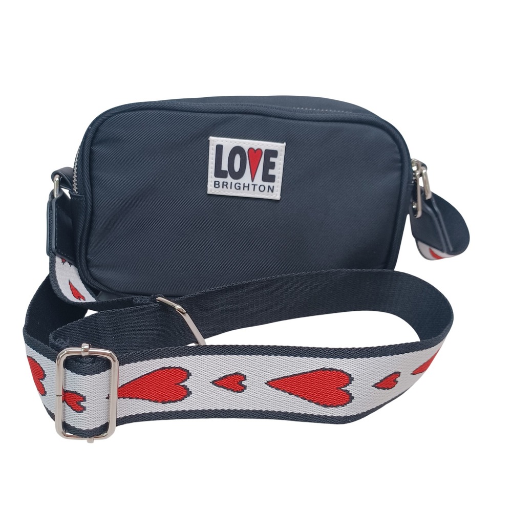 Brighton Love Brighton Black Nylon Crossbody Belt Bag Heart Guitar Strap Zipper
